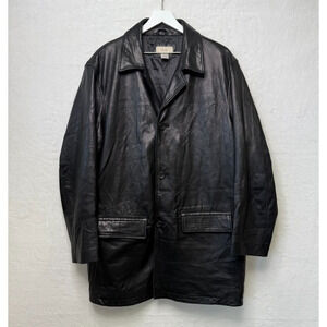 MERONA Genuine‎ Soft Leather Jacket Coat Button Outdoor Y2K VTG Black Mens L
